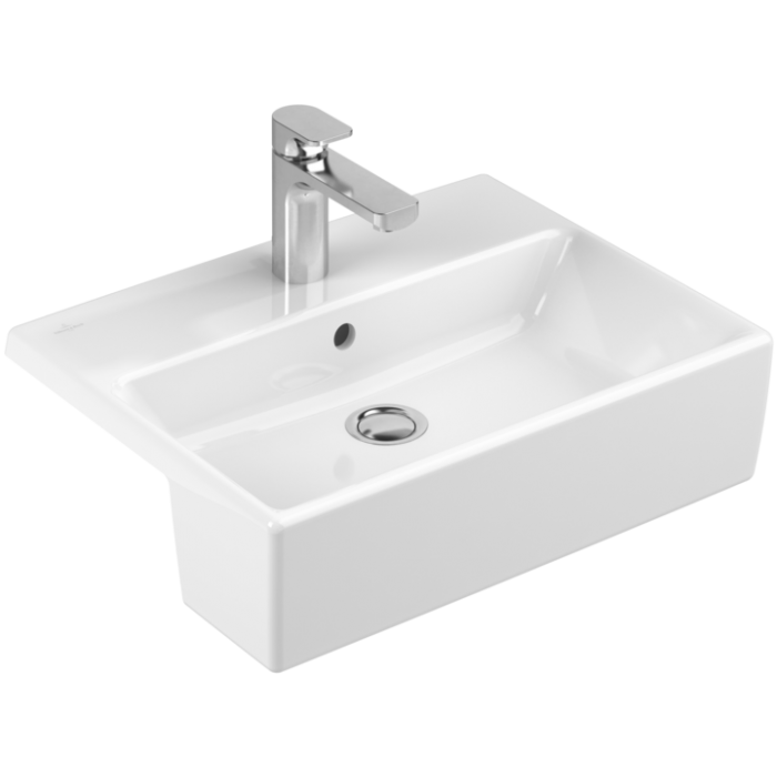 Полувстраиваемая раковина Villeroy & Boch Memento, 550 x 420 x 160 мм, с переливом, нешлифованный, альпийский белый