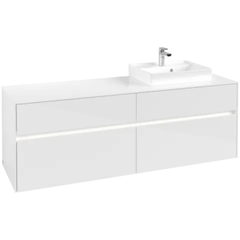 Тумба под раковину Villeroy & Boch Collaro, с подсветкой, 4 выдвижных ящика, 1600 x 548 x 500 мм, Glossy White