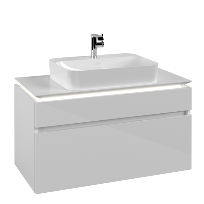 Тумба под раковину Villeroy & Boch Legato, с подсветкой, 2 выдвижных ящика, 1000 x 550 x 500 мм, Glossy White