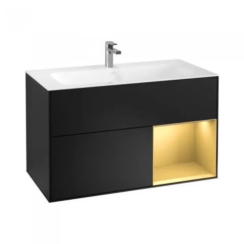 Тумба под раковину Villeroy & Boch Finion ширина 99,6 см, с подсветкой, Black Matt Lacquer