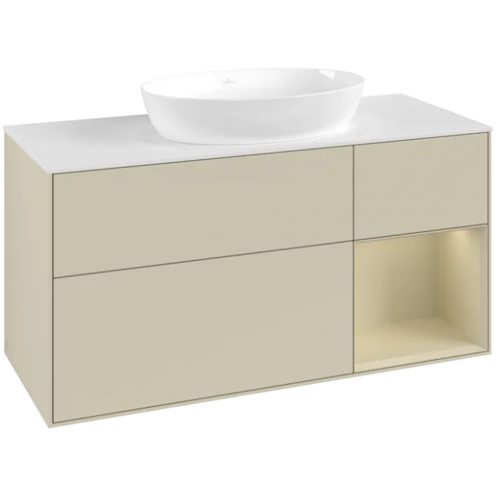 Тумба под раковину Villeroy & Boch Finion, с подсветкой, 3 выдвижных ящика, 1200 x 603 x 501 мм, Silk Grey Matt Lacquer
