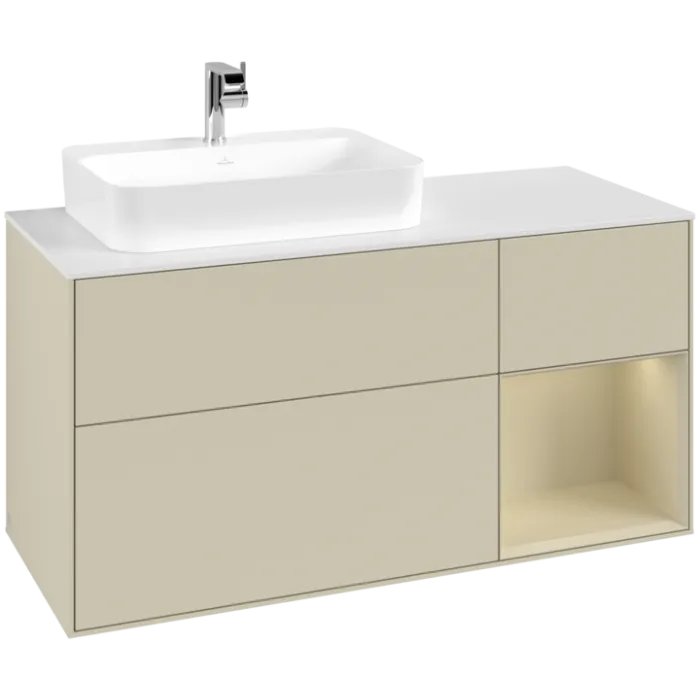 Тумба под раковину Villeroy & Boch Finion, с подсветкой, 3 выдвижных ящика, 1200 x 603 x 501 мм, Silk Grey Matt Lacquer