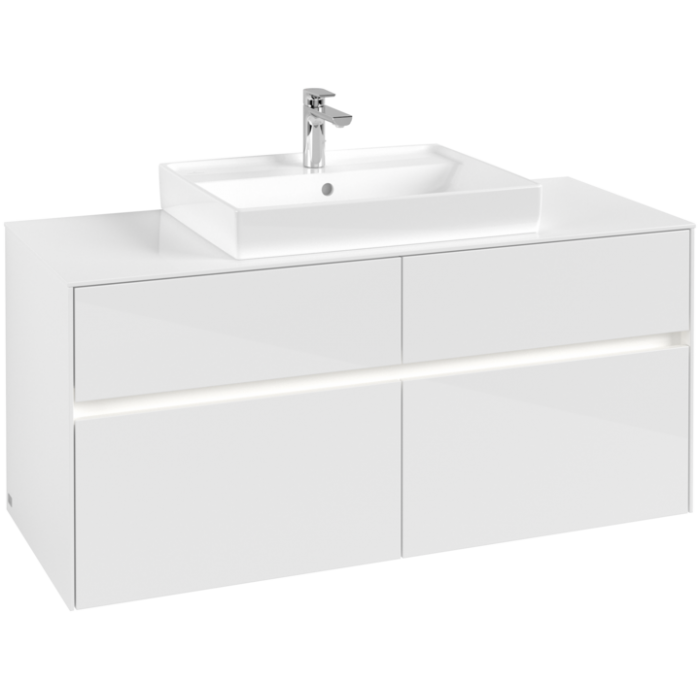 Тумба под раковину Villeroy & Boch Collaro, с подсветкой, 4 выдвижных ящика, 1200 x 548 x 500 мм, Glossy White