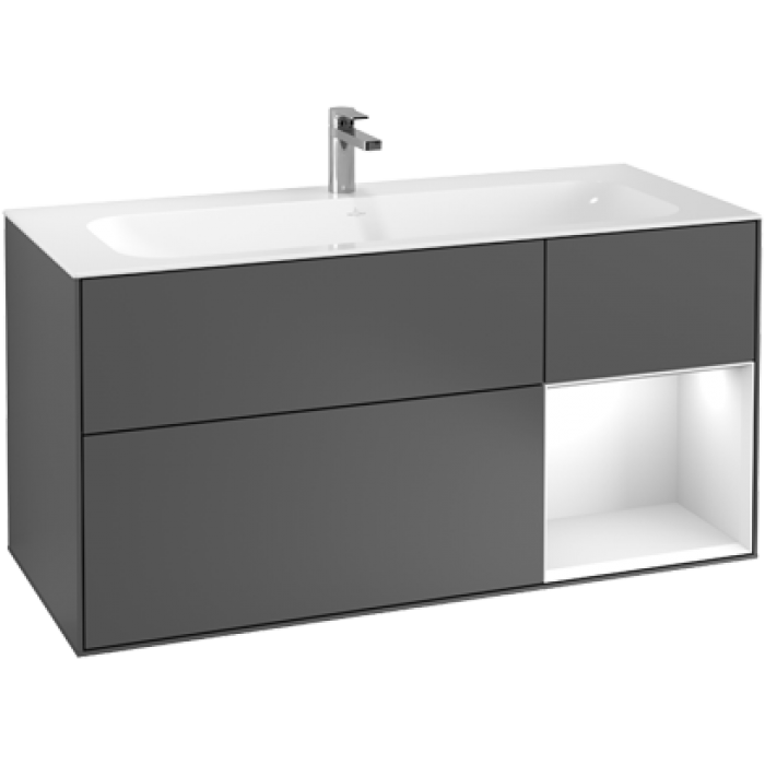 Тумба под раковину Villeroy & Boch Finion, с подсветкой, 3 выдвижных ящика, 1196 x 591 x 498 мм, Glossy White Lacquer
