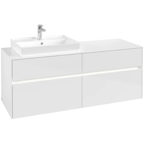 Тумба под раковину Villeroy & Boch Collaro, с подсветкой, 4 выдвижных ящика, 1400 x 548 x 500 мм, Glossy White