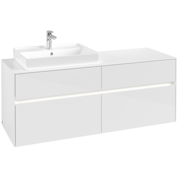 Тумба под раковину Villeroy & Boch Collaro, с подсветкой, 4 выдвижных ящика, 1400 x 548 x 500 мм, Glossy White