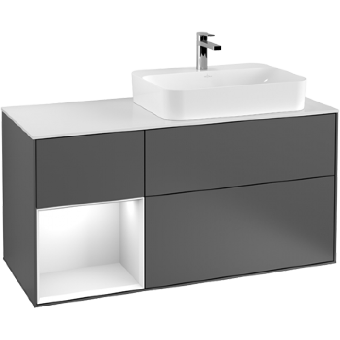 Тумба под раковину Villeroy & Boch Finion, с подсветкой, 3 выдвижных ящика, 1200 x 603 x 501 мм, Glossy White Lacquer