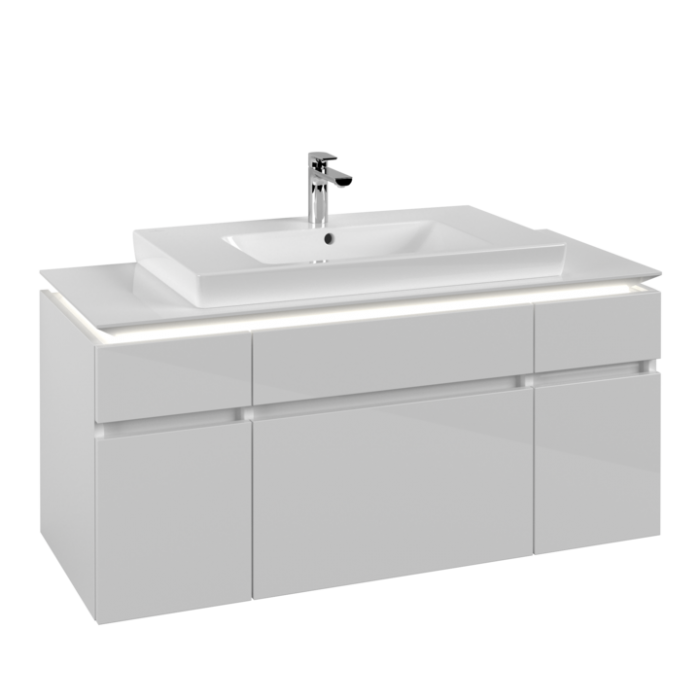 Тумба под раковину Villeroy & Boch Legato, с подсветкой, 5 выдвижных ящиков, 1200 x 550 x 500 мм, Glossy White