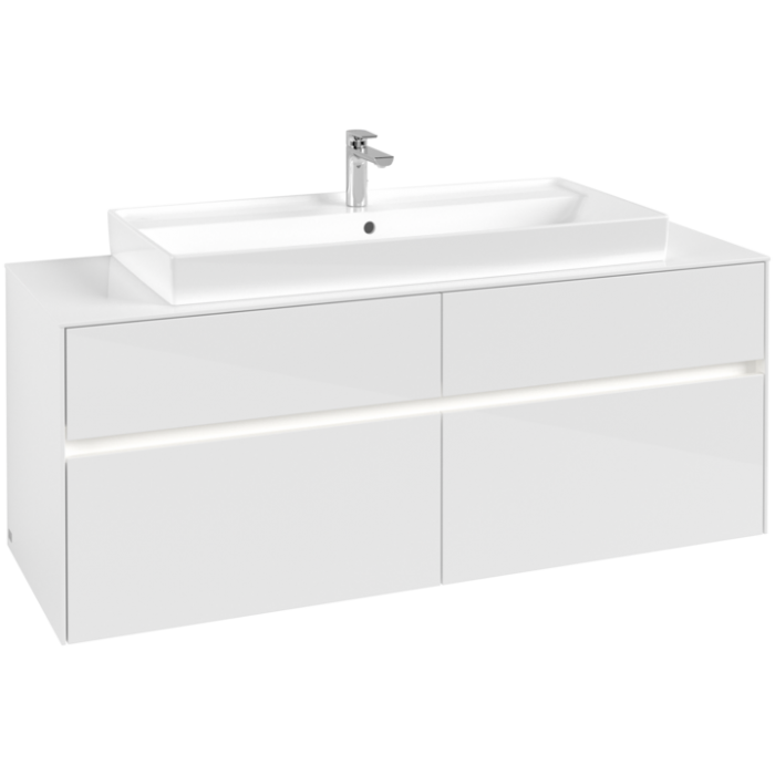 Тумба под раковину Villeroy & Boch Collaro, с подсветкой, 4 выдвижных ящика, 1400 x 548 x 500 мм, Glossy White