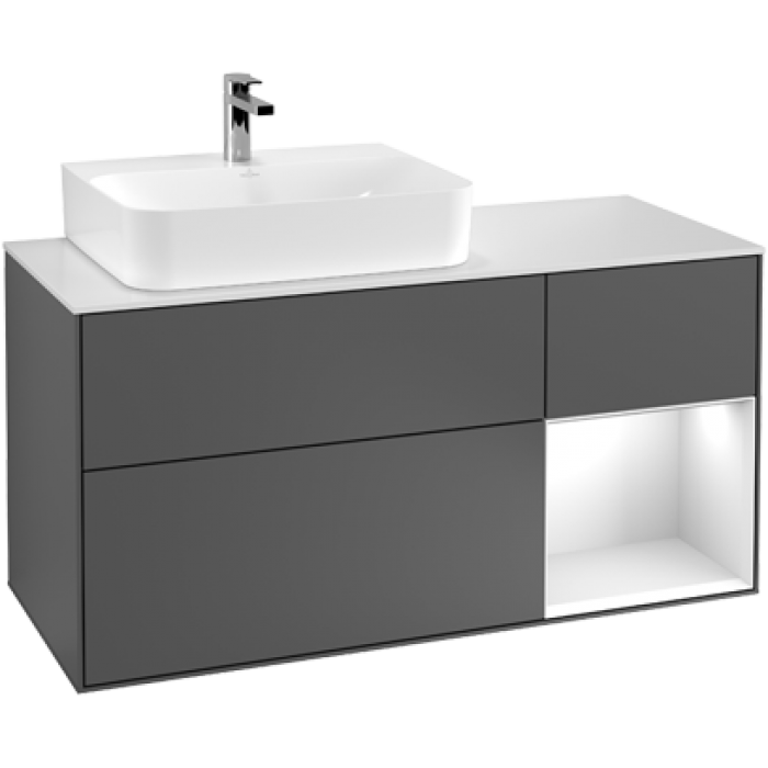 Тумба под раковину Villeroy & Boch Finion, с подсветкой, 3 выдвижных ящика, 1200 x 603 x 501 мм, Walnut Veneer